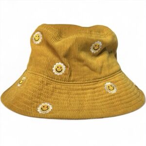Mighty Fine Bucket Hat Corduroy Mustard‎ Yellow Daises Hipster Smiley One Size